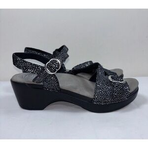 Dansko Sandi Shagreen Womens 40 Wedge Sandals Leather Buckle Comfort Metallic